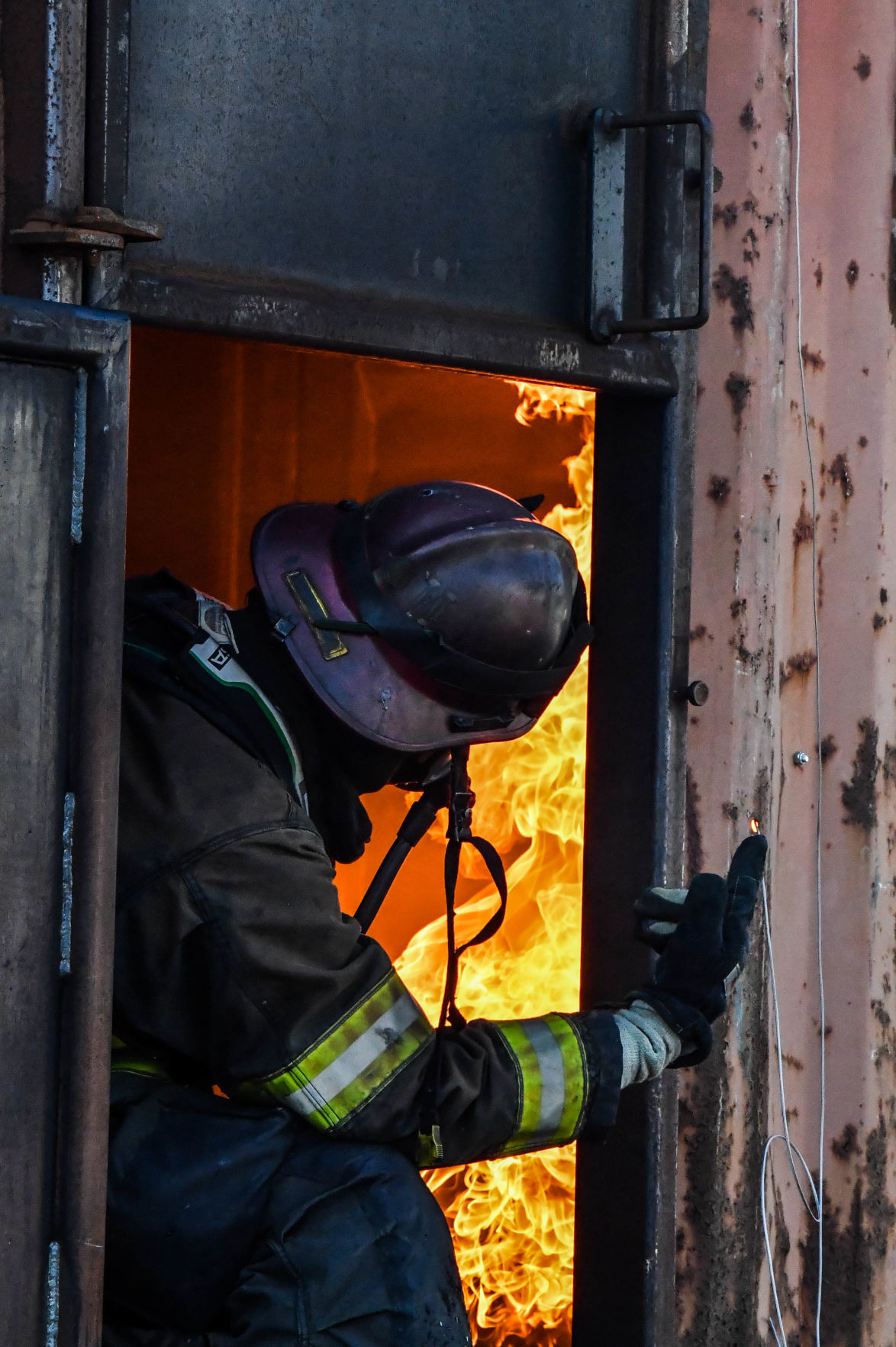 Firefighter in container